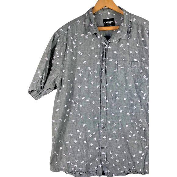 Carbon XXL 2XL Mens Shirt Bird Print Button Down Gray Short Sleeve 100% Cotton - Picture 4 of 8